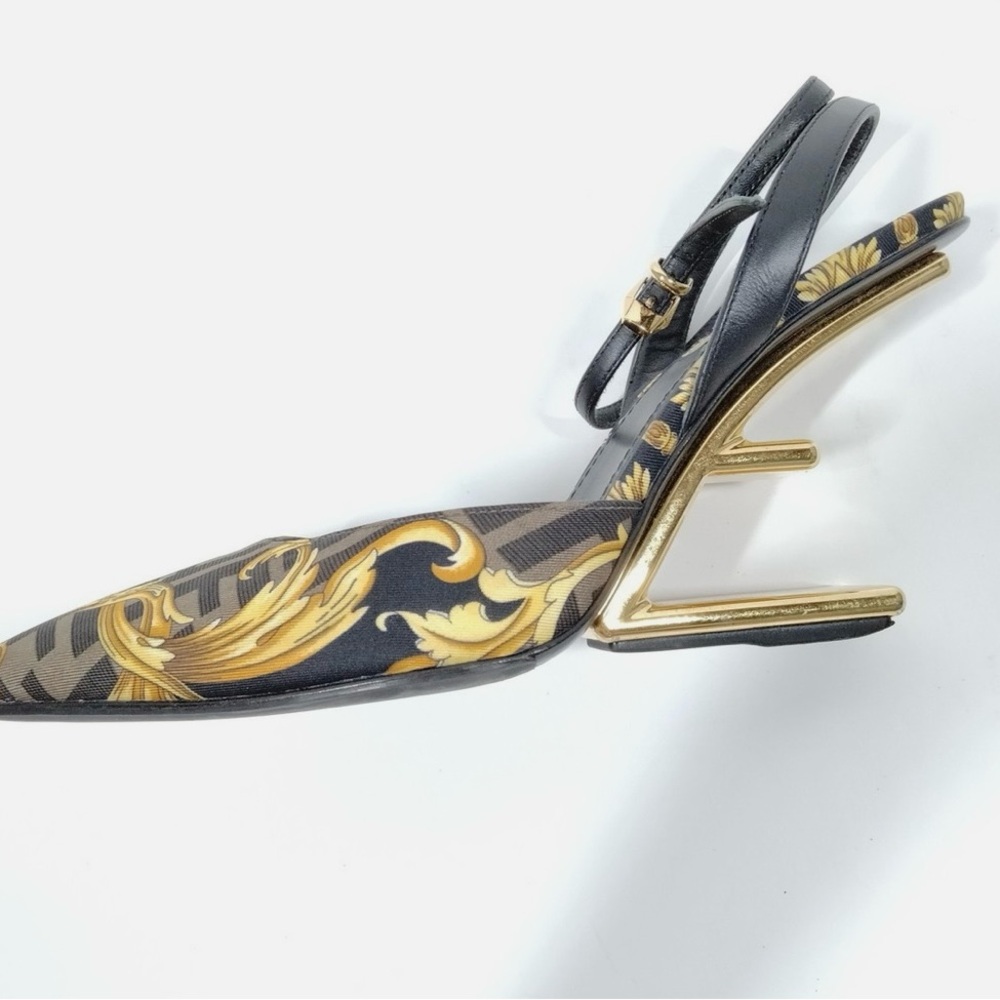 Elegant Black and Gold Women's Heels Fendace collection